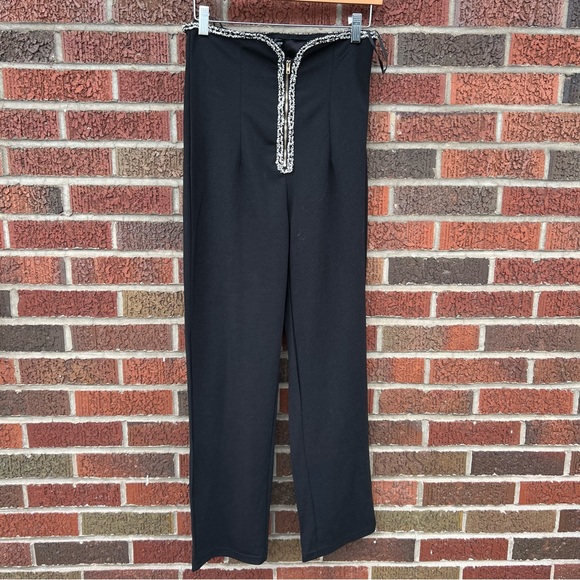 SHEIN Pants & Jumpsuits Shein Black And Frill Trimmed Super High